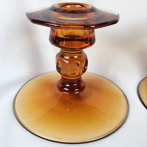 Vintage Cambridge Glass #627 Candleholders Candle Sticks, Amber Cleo - Picture 3 of 9